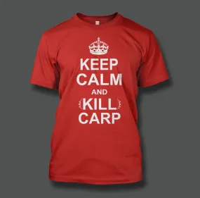 Keep Calm & Kill Carp Printed on a Red T-Shirt