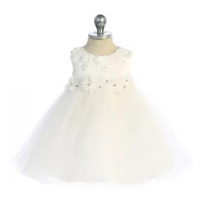 Kid's Dream Princess Ballgown Baby Dress with Floral Trim - Ivory