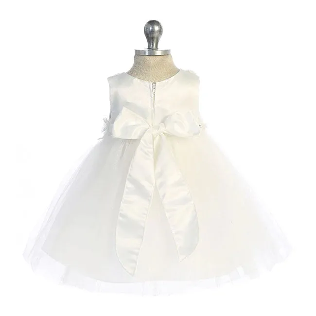 Kid's Dream Princess Ballgown Baby Dress with Floral Trim - Ivory