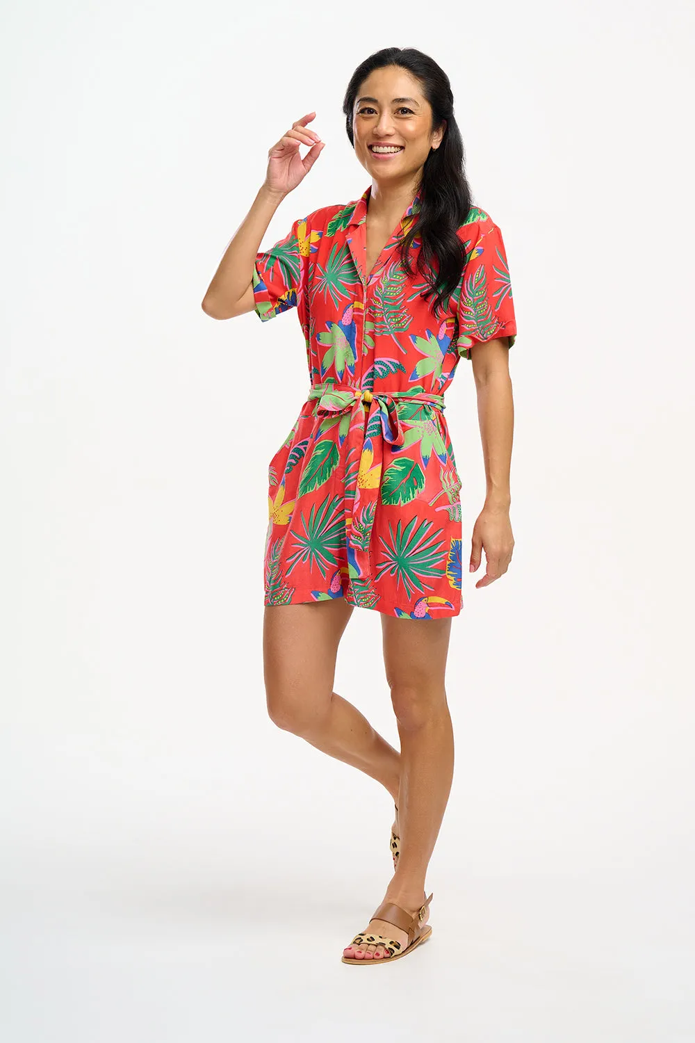 Kiki Playsuit - Red, Tropical Toucans