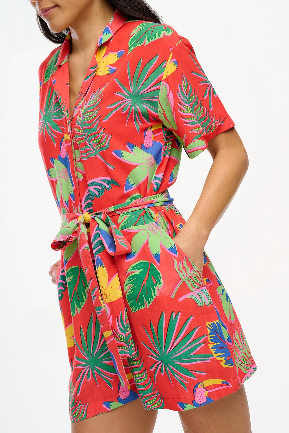 Kiki Playsuit - Red, Tropical Toucans