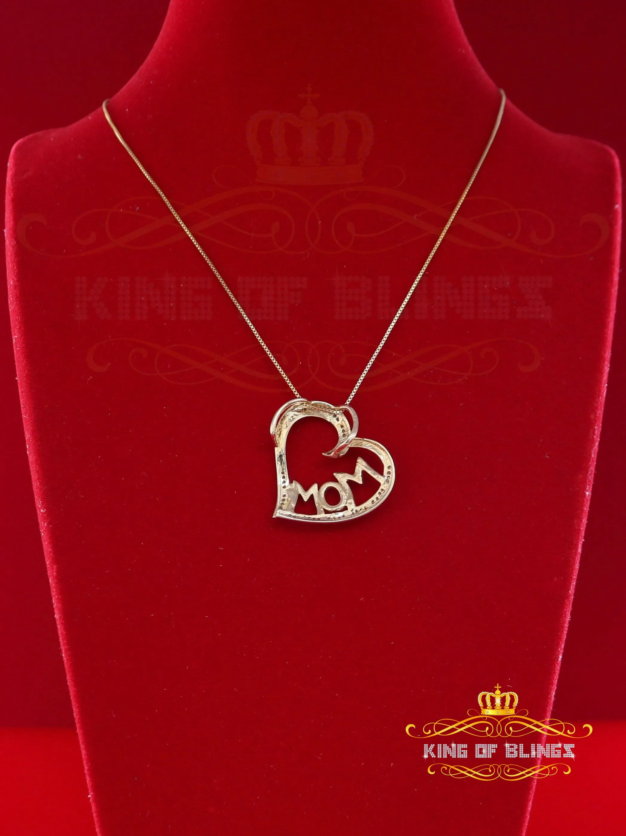 King Of Bling's Real 0.10ct Diamond 925 Sterling Silver MOM'S HEART Yellow Attractive Pendant