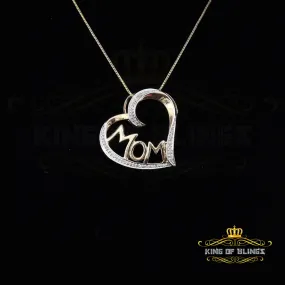 King Of Bling's Real 0.10ct Diamond 925 Sterling Silver MOM'S HEART Yellow Attractive Pendant