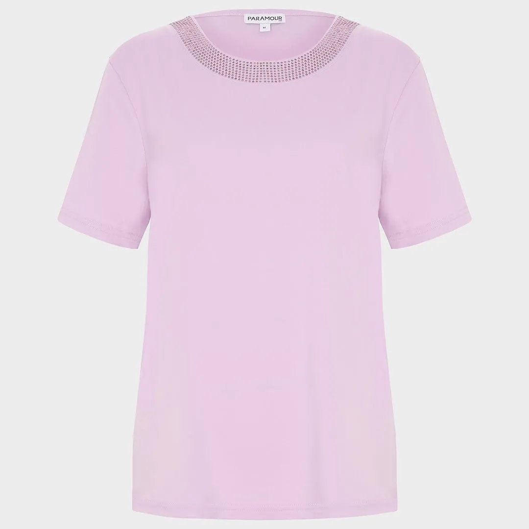 Ladies Diamante Collar T-Shirt