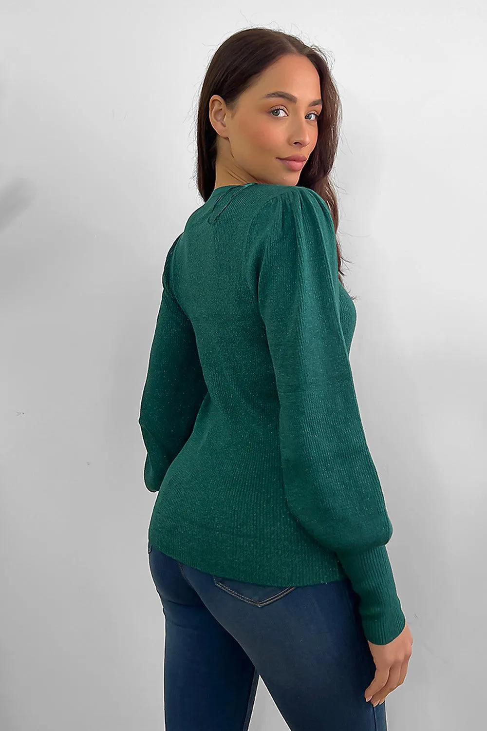 Lantern Sleeves Scoop Neck Pullover