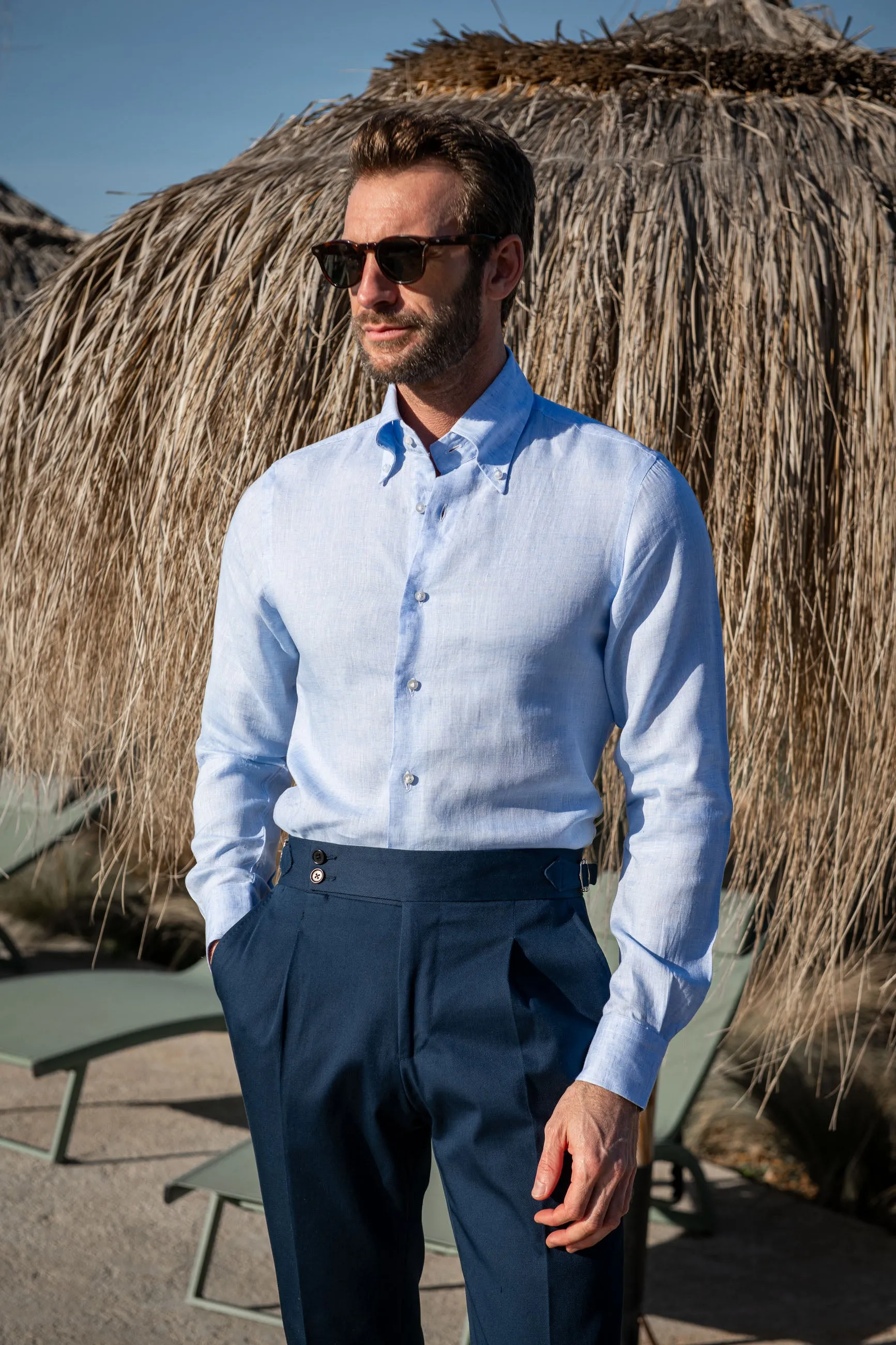 Light blue linen button-down shirt - Made In Italy