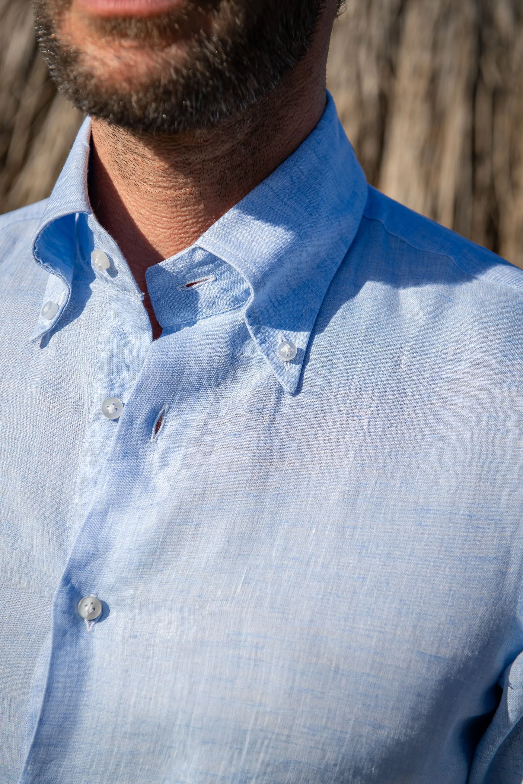 Light blue linen button-down shirt - Made In Italy