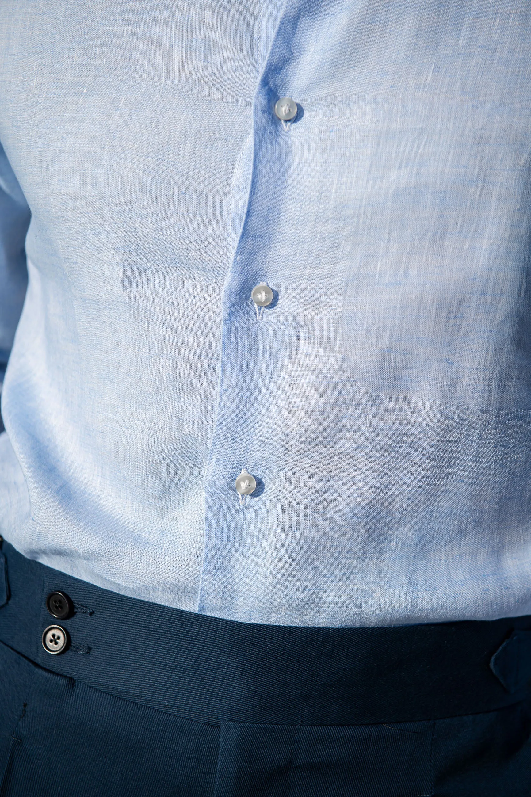 Light blue linen button-down shirt - Made In Italy