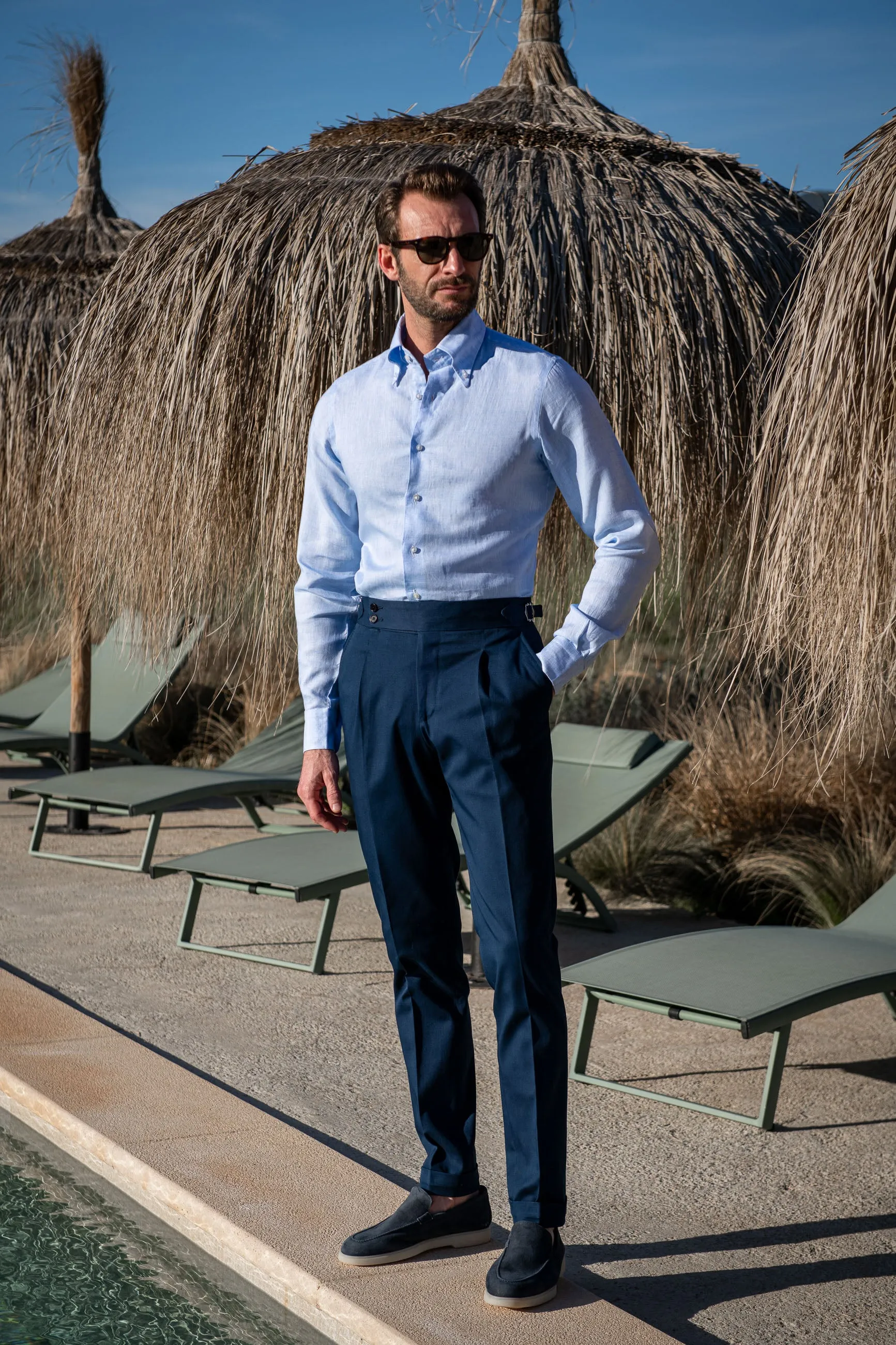 Light blue linen button-down shirt - Made In Italy