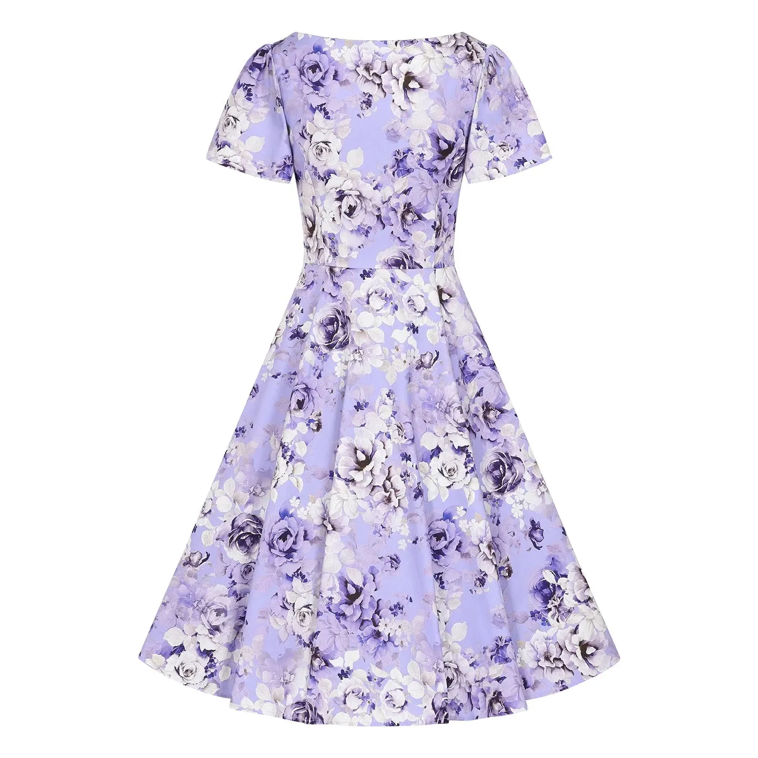 Lilac Floral Print Short Sleeve Swing Tea Dress