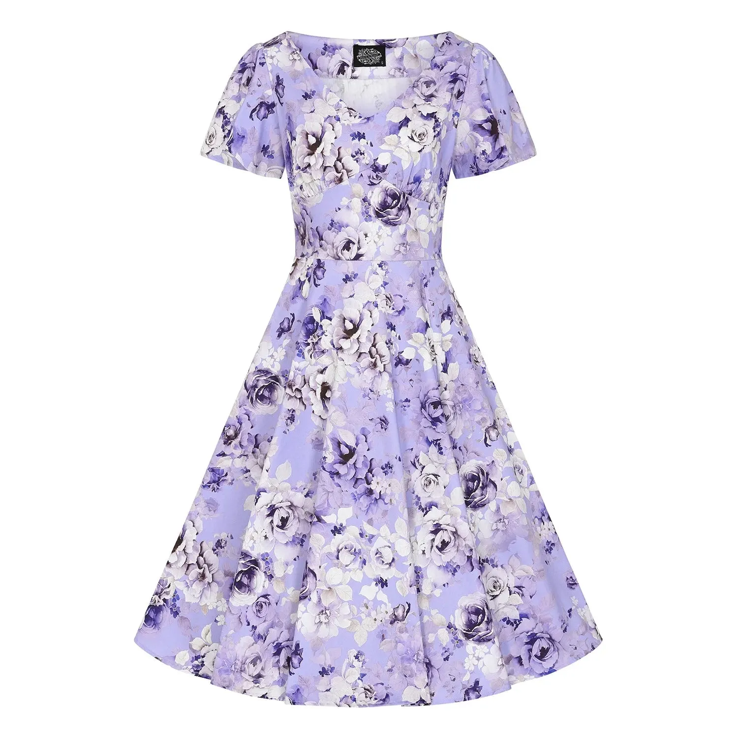 Lilac Floral Print Short Sleeve Swing Tea Dress