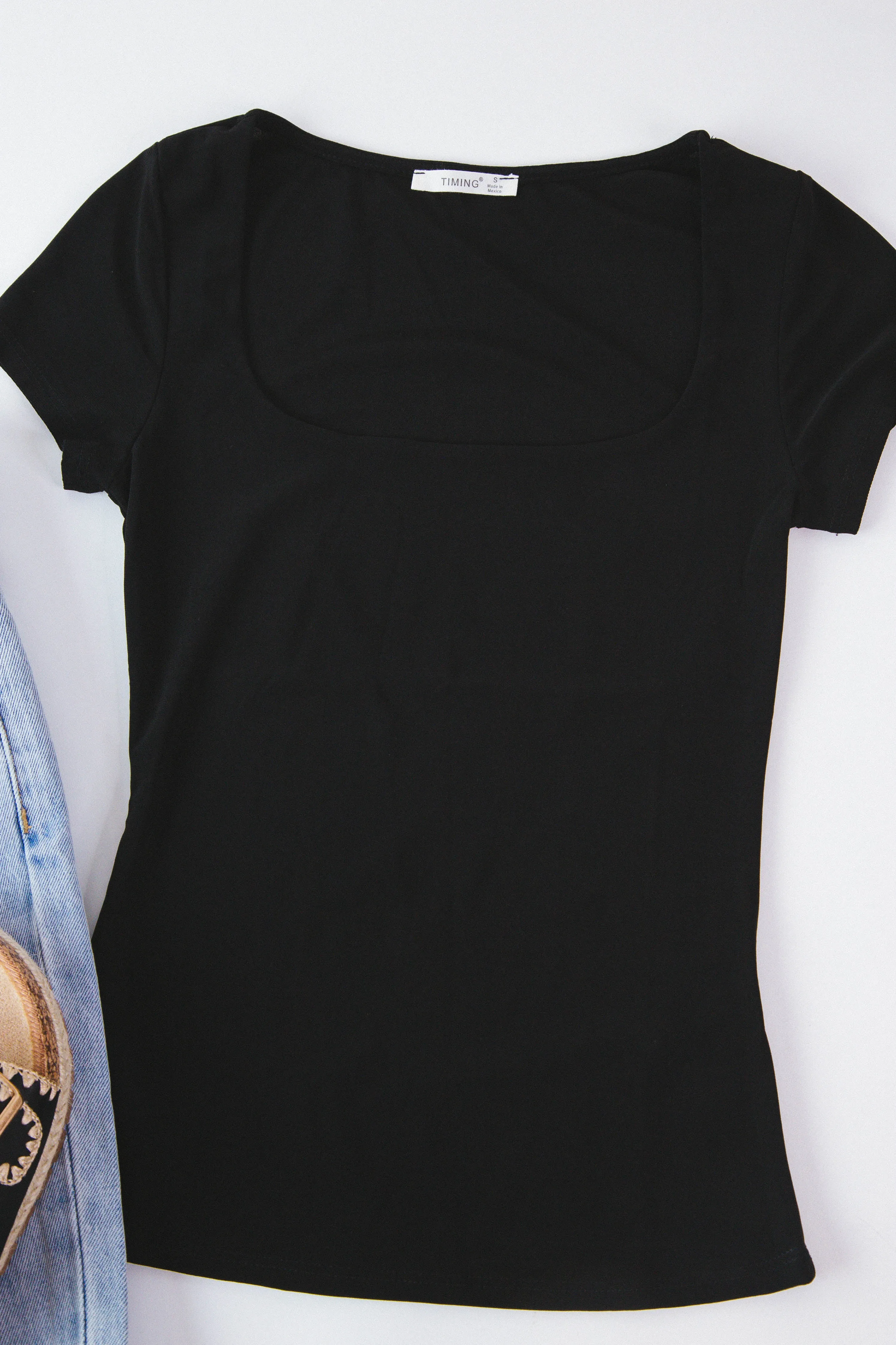 Lydia Square Neck Top, Black