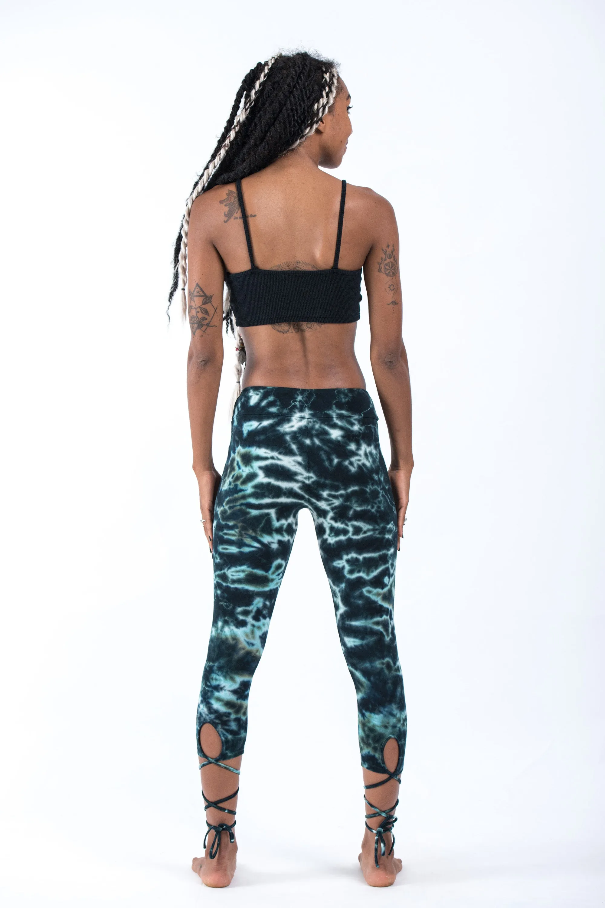 Marble Tie Dye Cotton Capri Leggings in Dark Teal