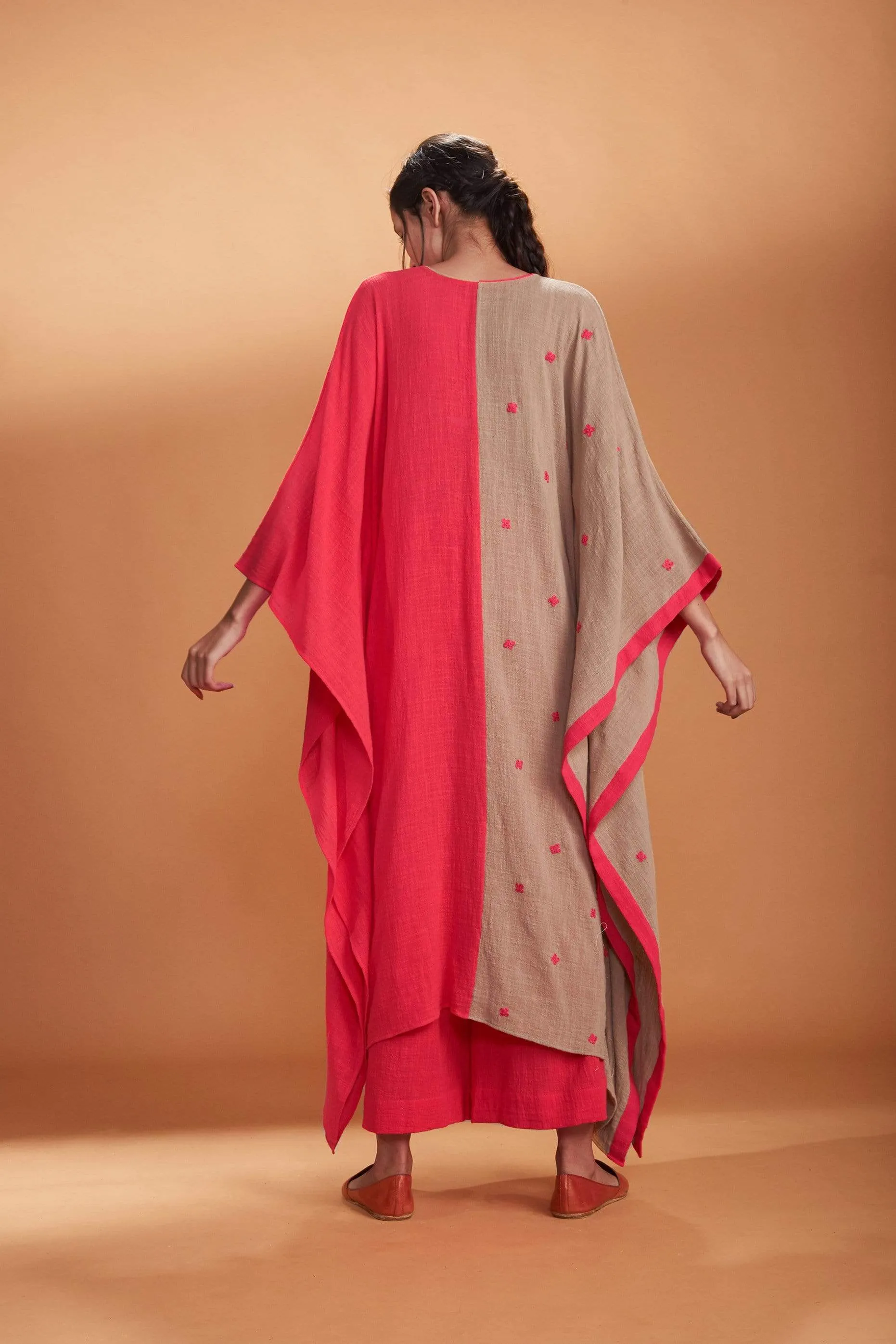 Mati Dual Kaftan Set Coral & Khaki