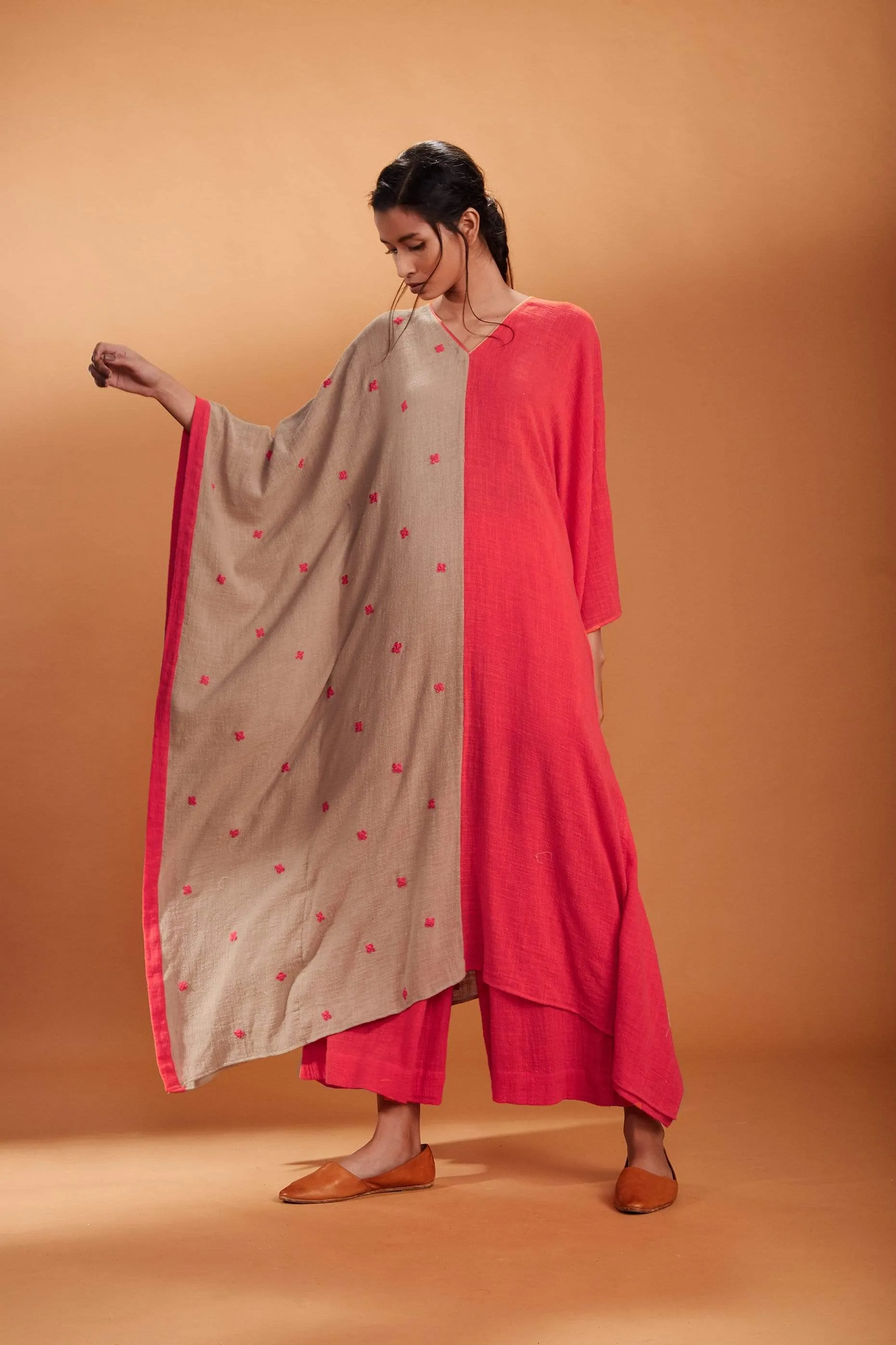 Mati Dual Kaftan Set Coral & Khaki