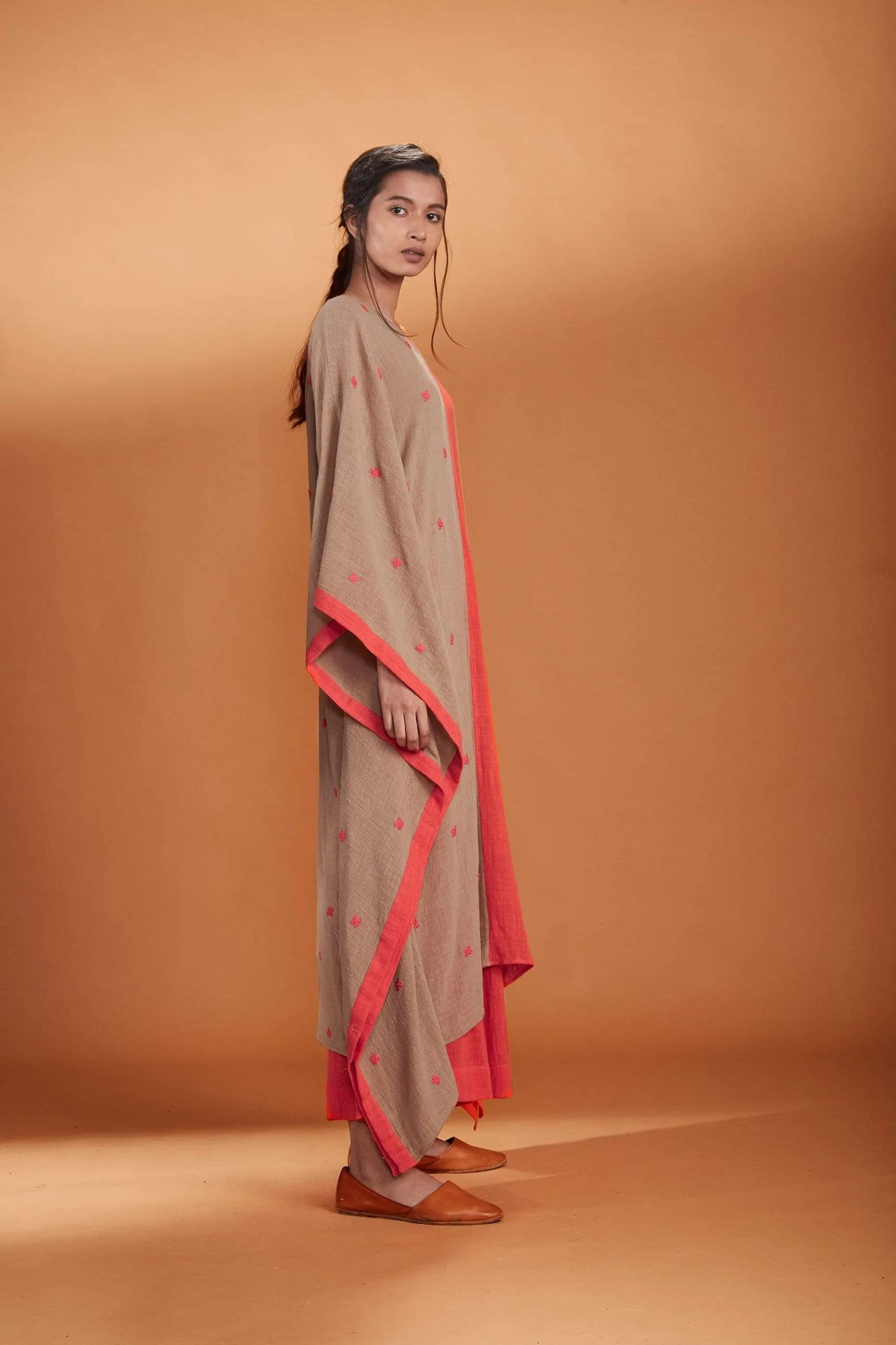 Mati Dual Kaftan Set Coral & Khaki