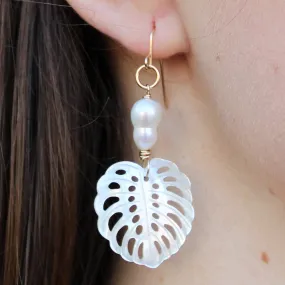 Me'e Monstera and Baroque Pearl Earrings