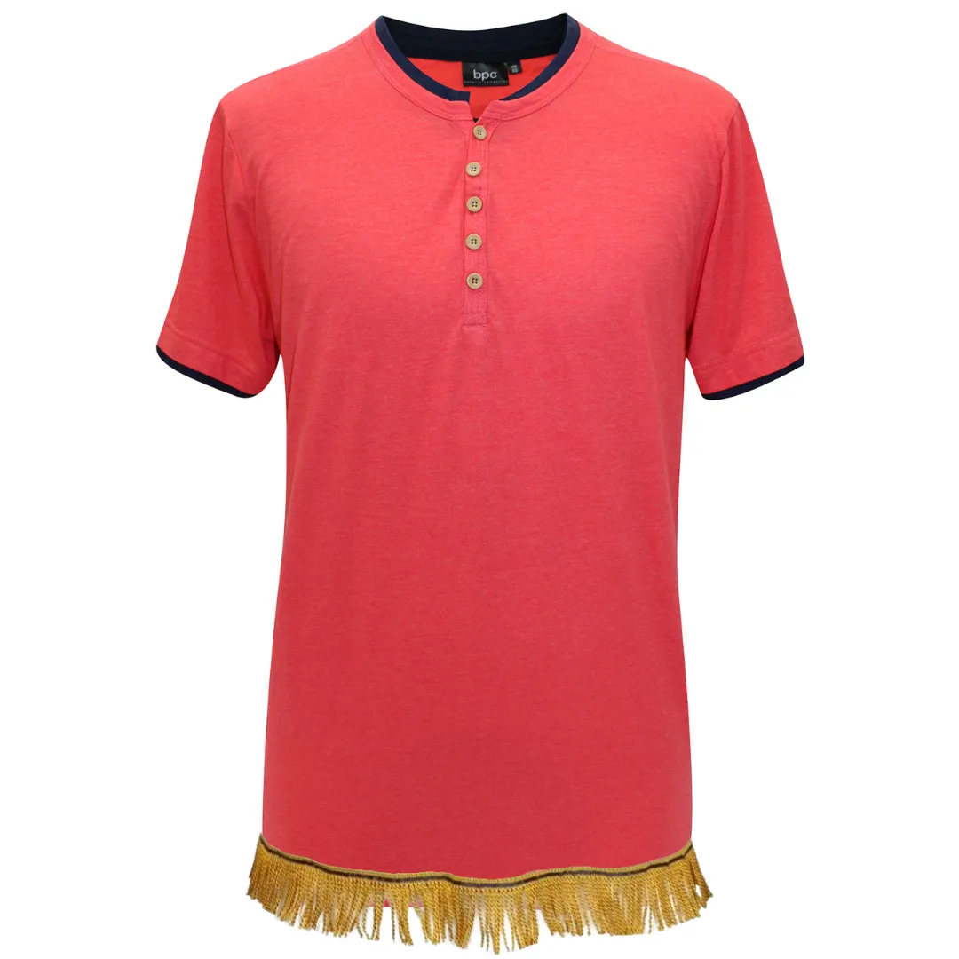 Men's Pure Cotton Henley Neck T-Shirt with Fringes