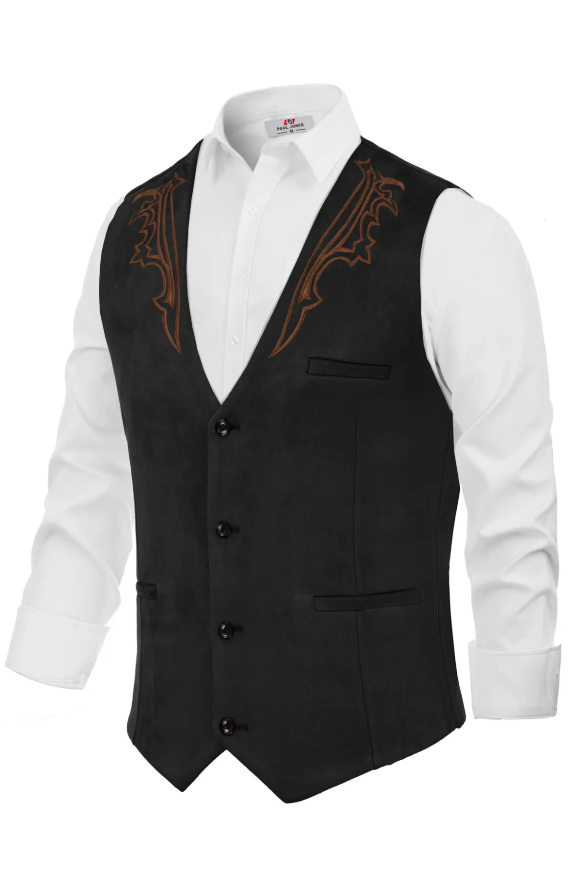 Men's Suede Leather Suit Vest Embroidery Casual Slim Fit Western Vest Waistcoats