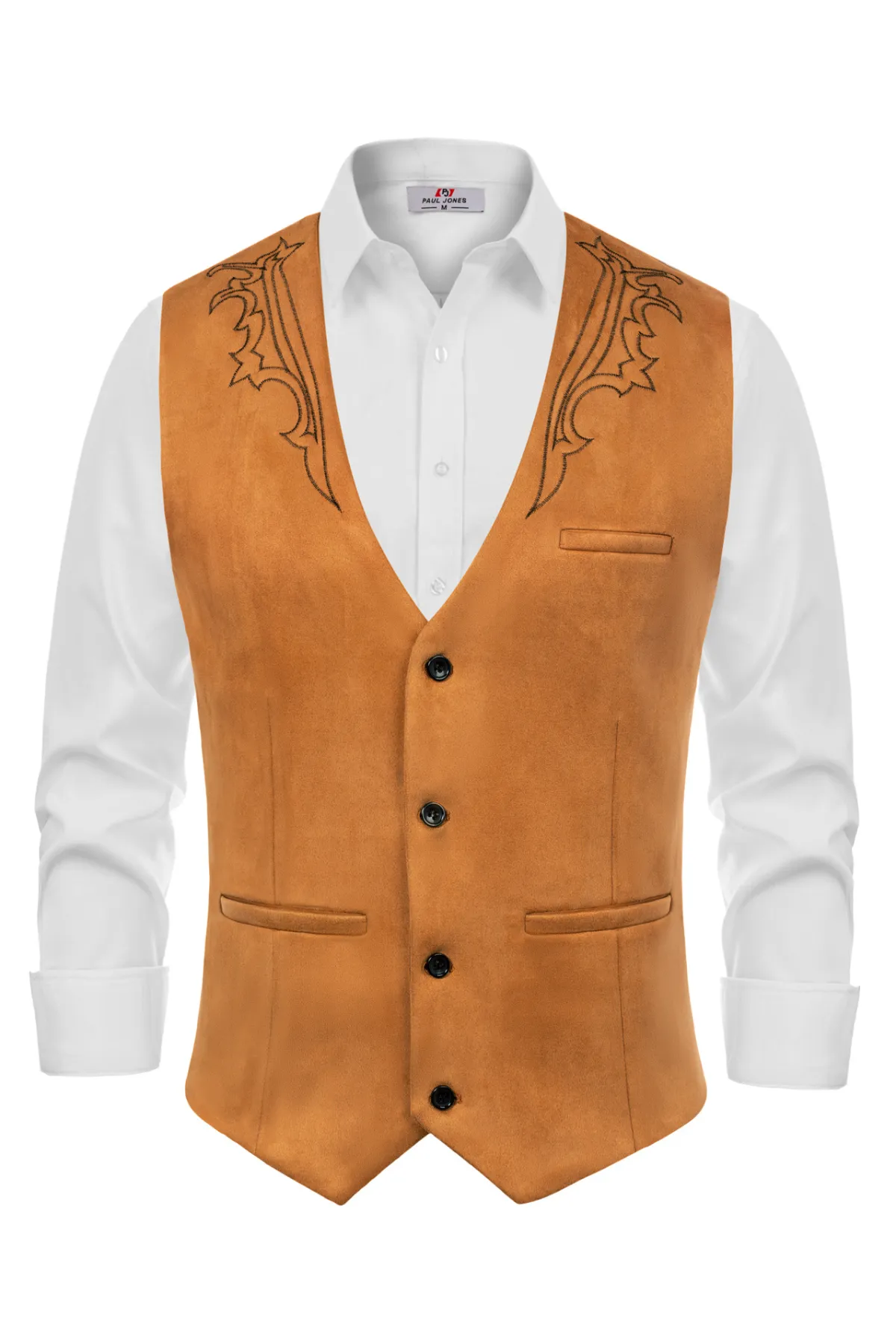 Men's Suede Leather Suit Vest Embroidery Casual Slim Fit Western Vest Waistcoats