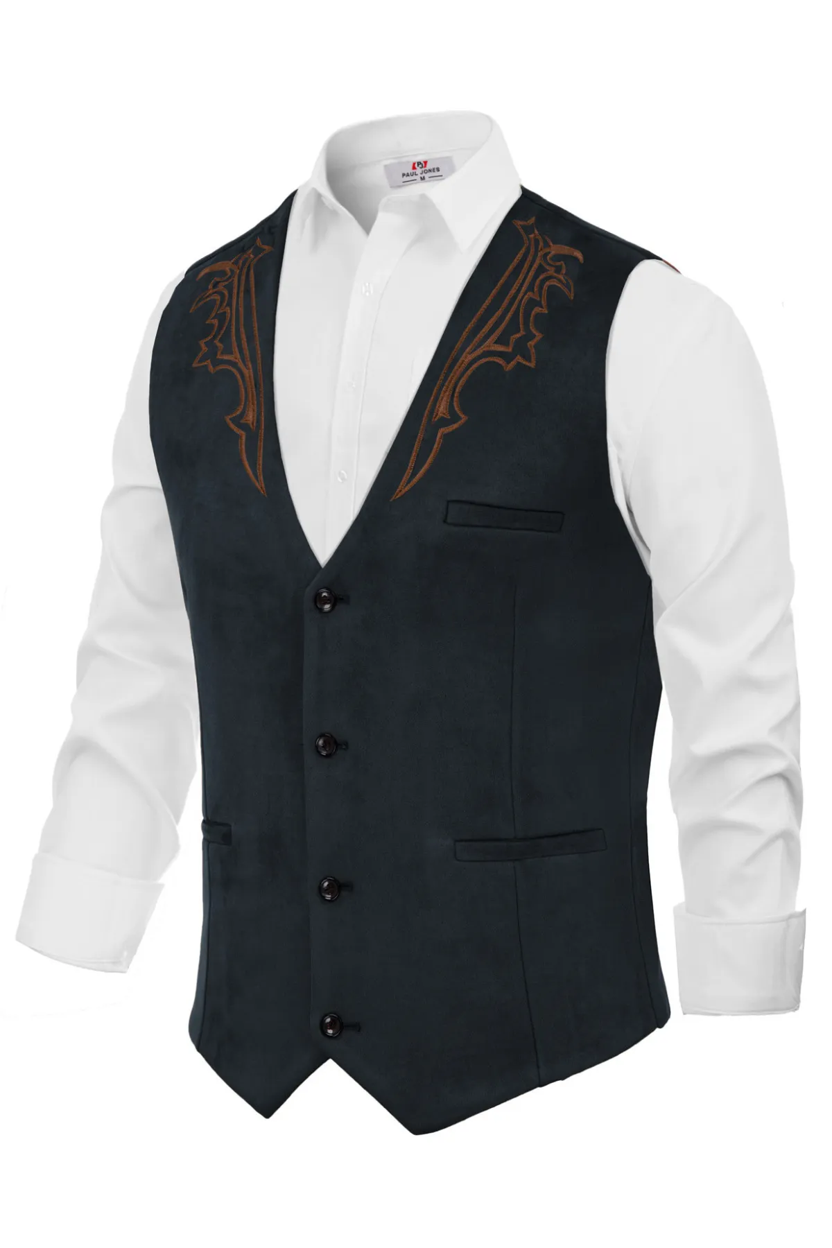 Men's Suede Leather Suit Vest Embroidery Casual Slim Fit Western Vest Waistcoats