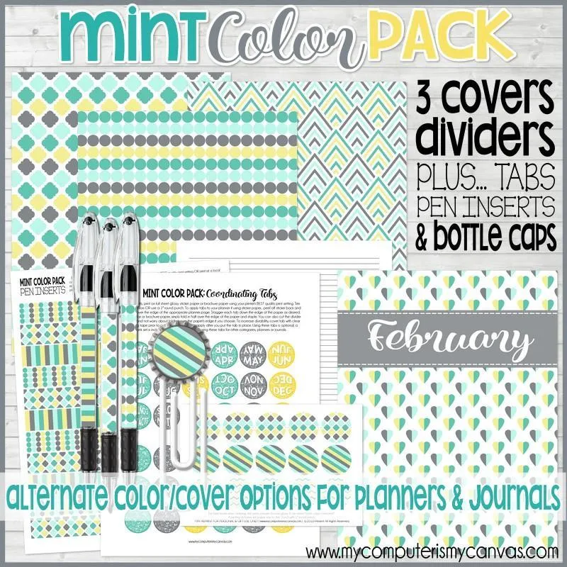 MINT Color Pack {Alternate Covers/Accessories for Planners/Journals} PRINTABLE