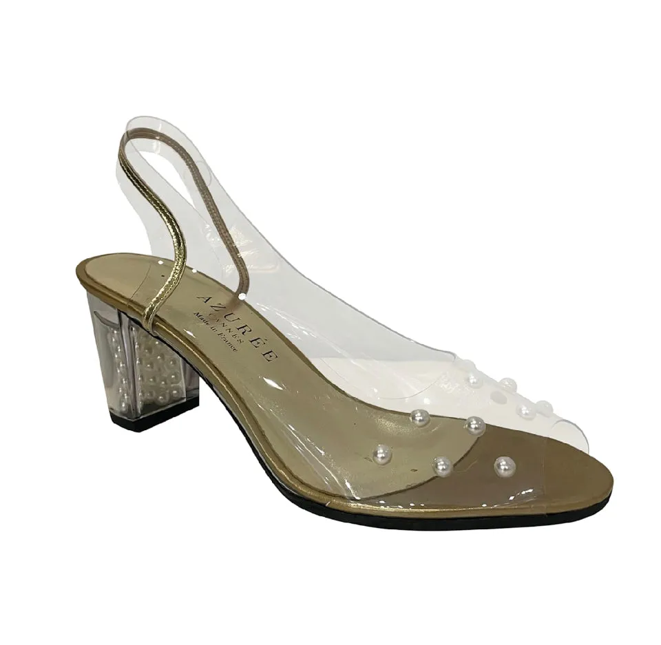 MONIUS Gold with Pearl Heel Sling Back