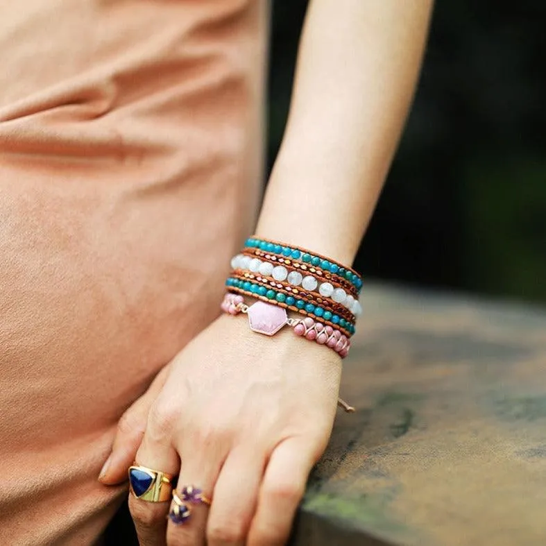 Moonstone & Blue Apatite Cuff Bracelet