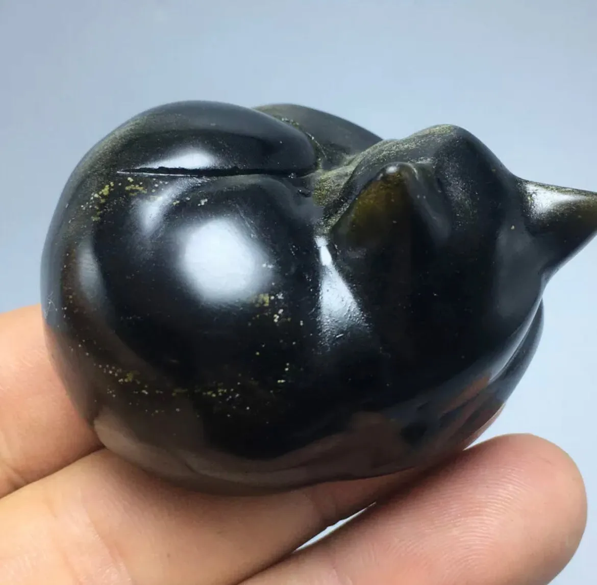 Natural Gold Obsidian Carved Crystal Kitty Figurine