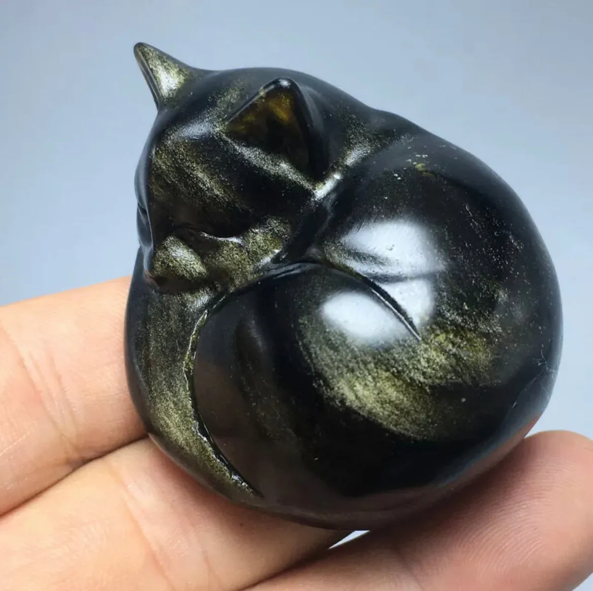 Natural Gold Obsidian Carved Crystal Kitty Figurine