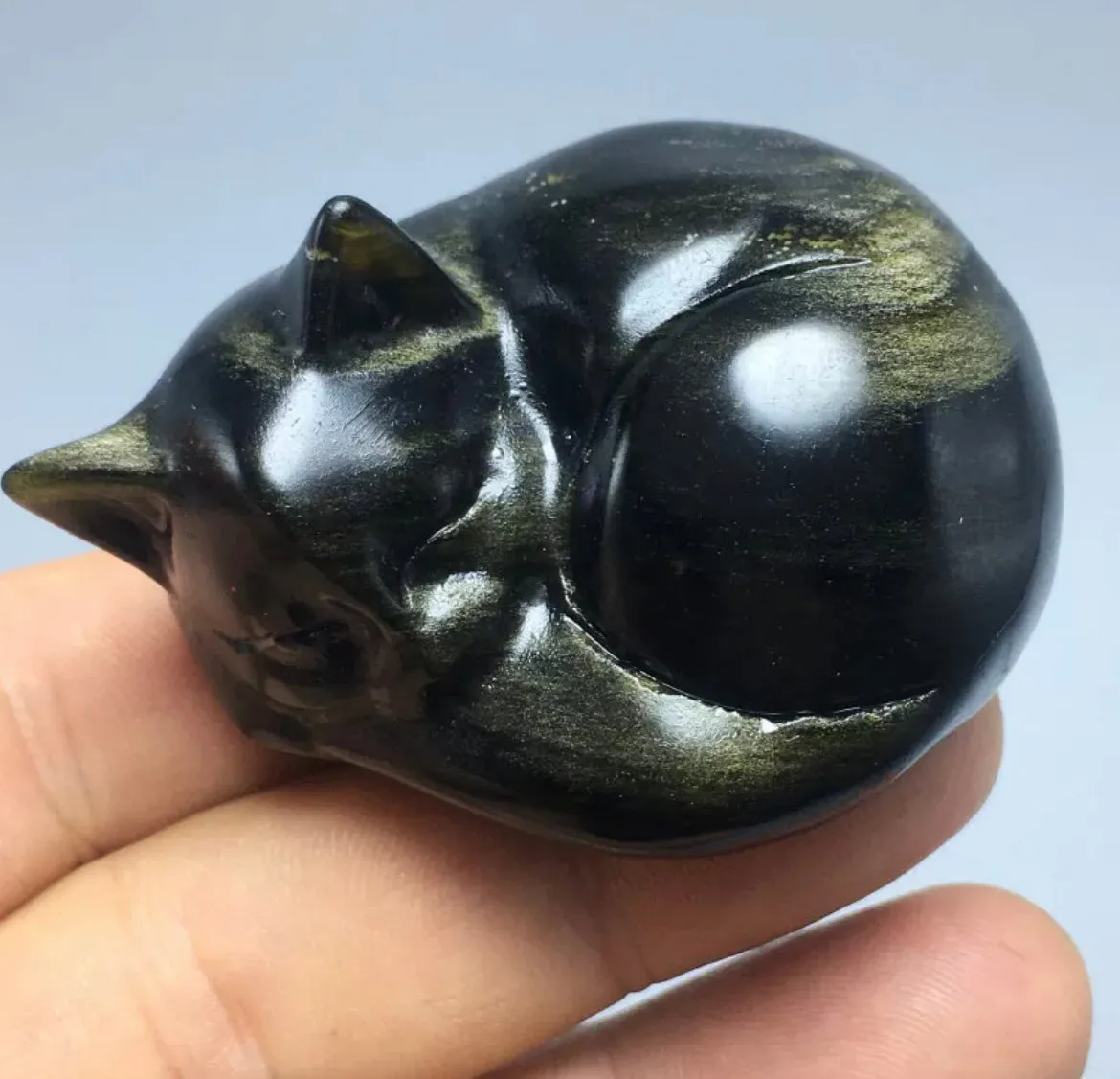 Natural Gold Obsidian Carved Crystal Kitty Figurine