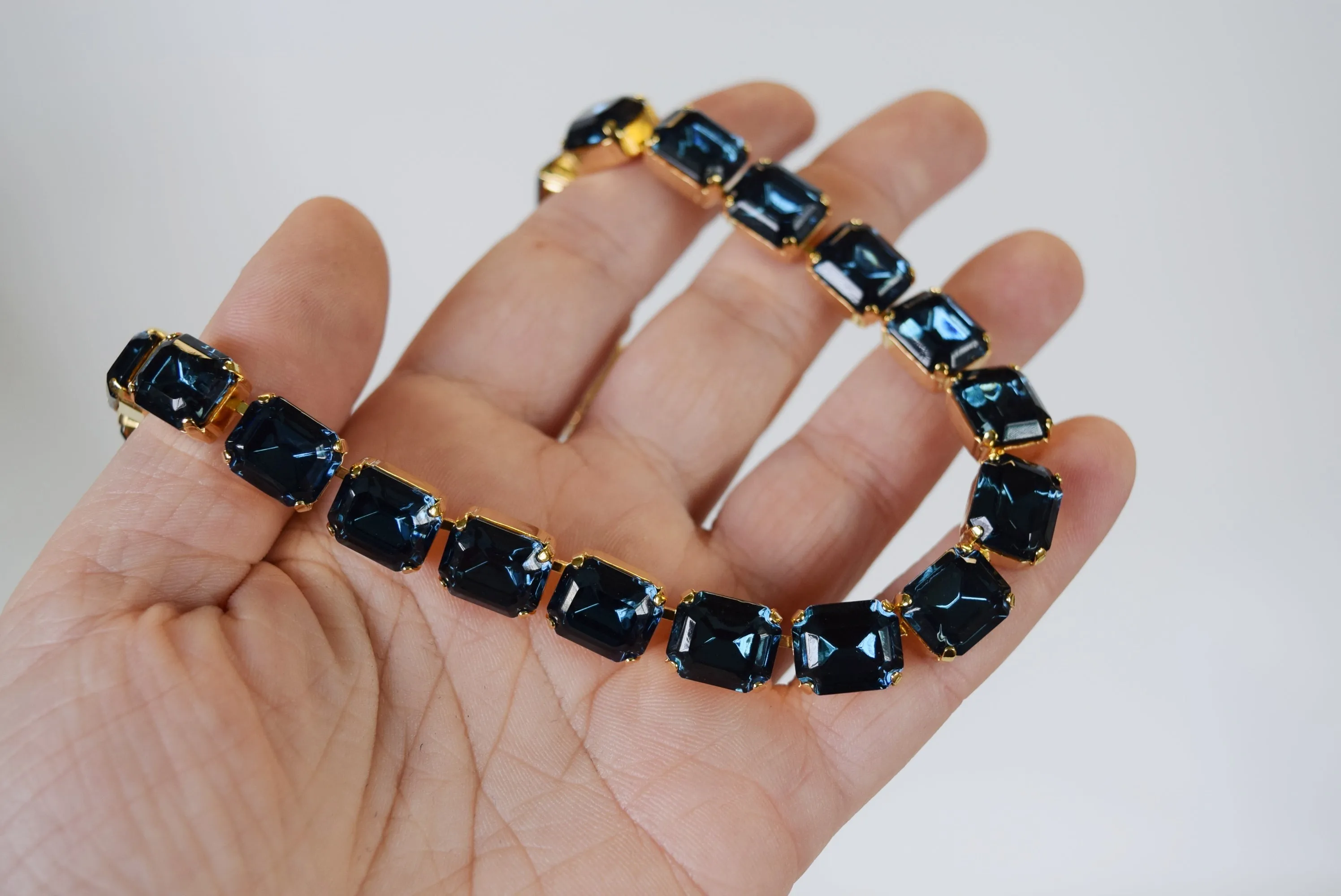 Navy Blue Swarovski Crystal Collet Necklace - Small Octagon