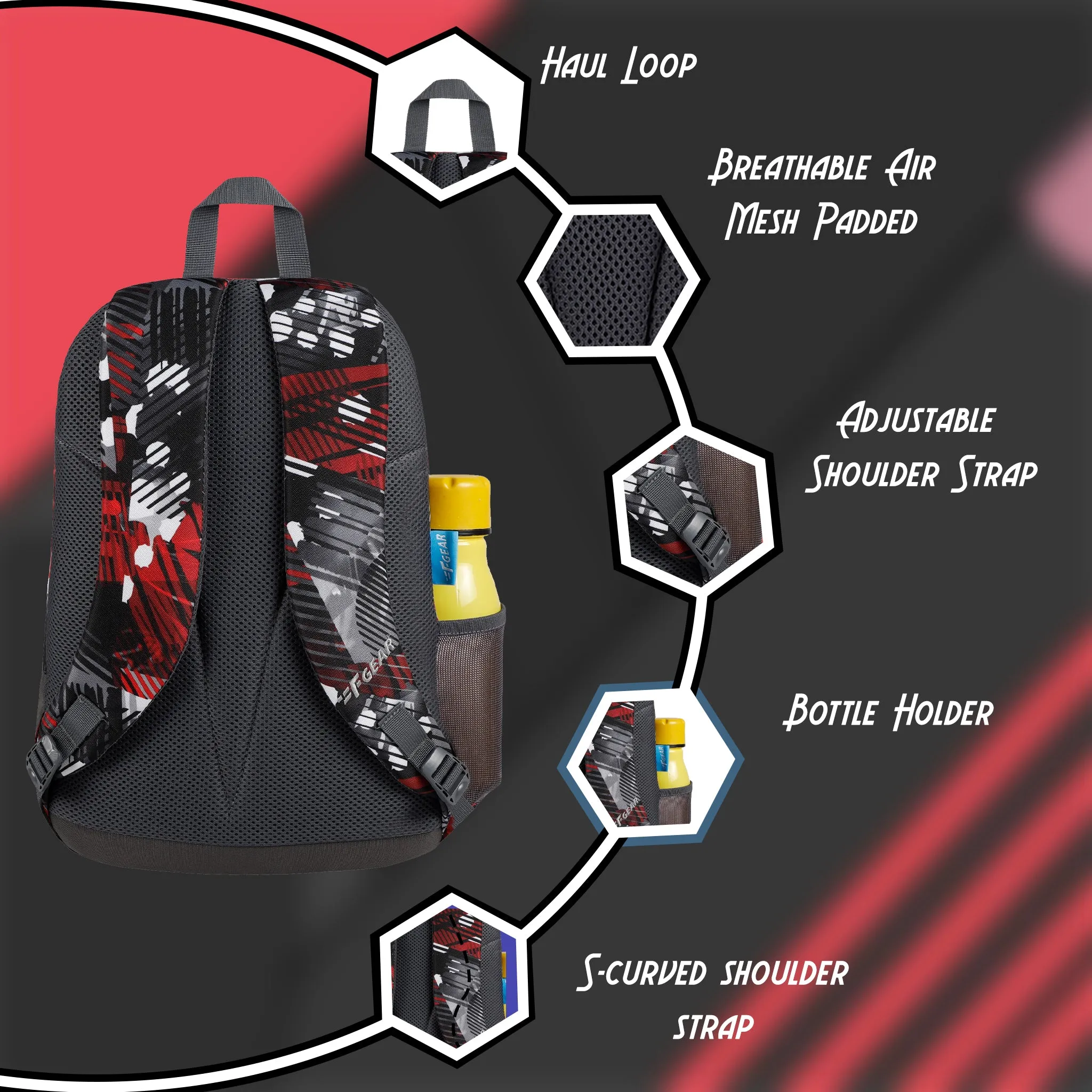 Nico 17L Geometric Black Red Backpack