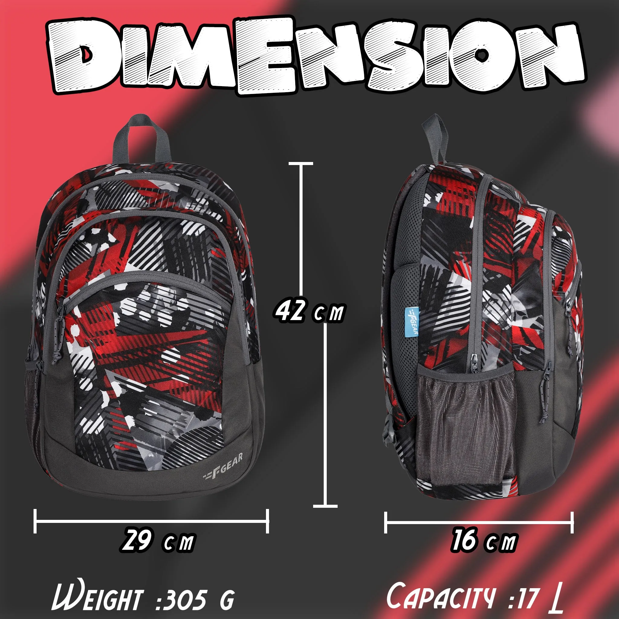 Nico 17L Geometric Black Red Backpack