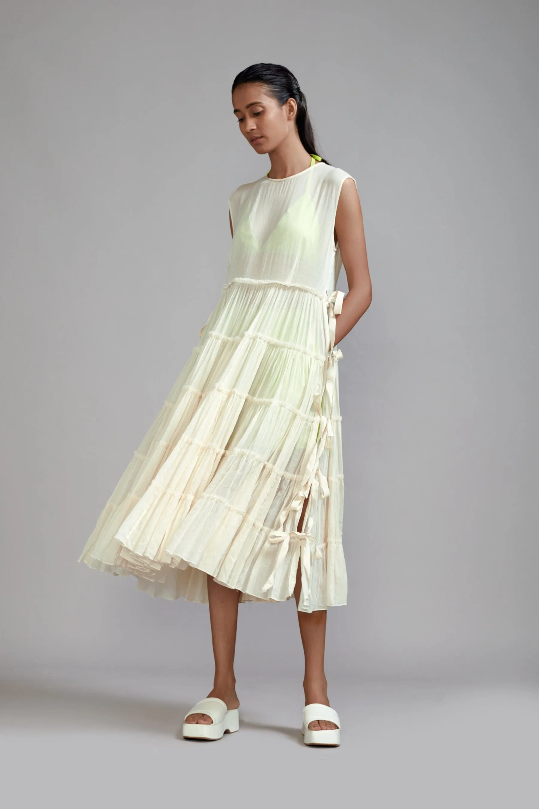 Off-White Tiered Tie Tunic Set (3 PCS)