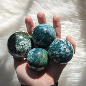 One Gorgeous Moss Agate Sphere Carving