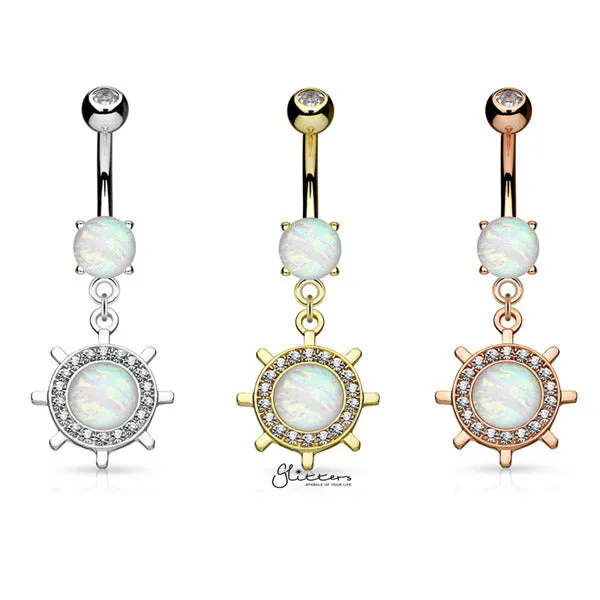 Opal Glitter Set Rudder Wheel Dangle Belly Button Navel Rings