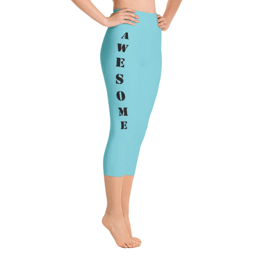 Our best viral leggings robin egg blue awesome goddess black letters