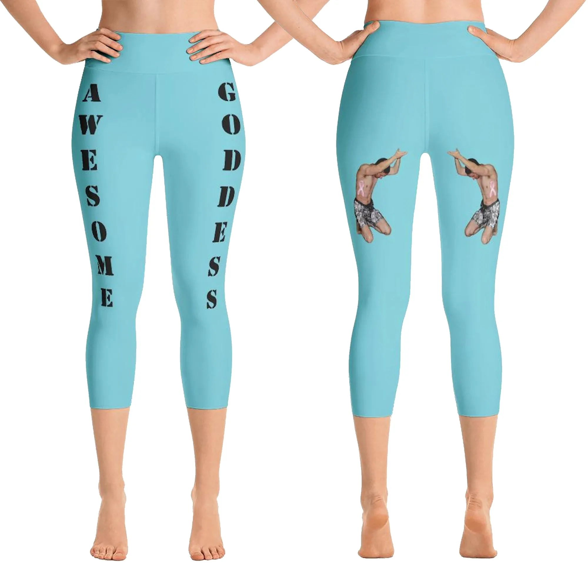 Our best viral leggings robin egg blue awesome goddess black letters