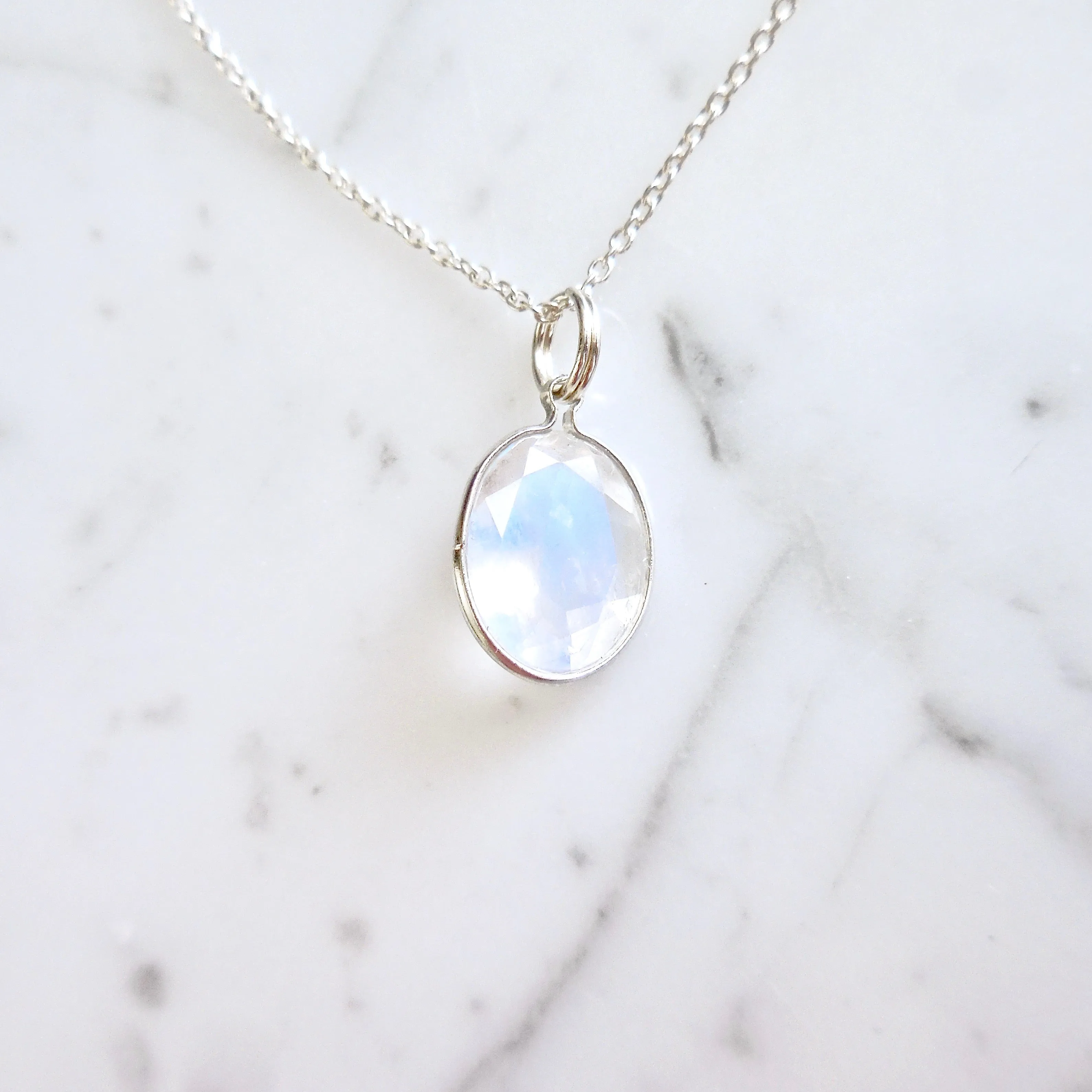 Oval Moonstone Bezel Pendant - Rainbow Moonstone Gold Pendant - Moonstone Gold Necklace