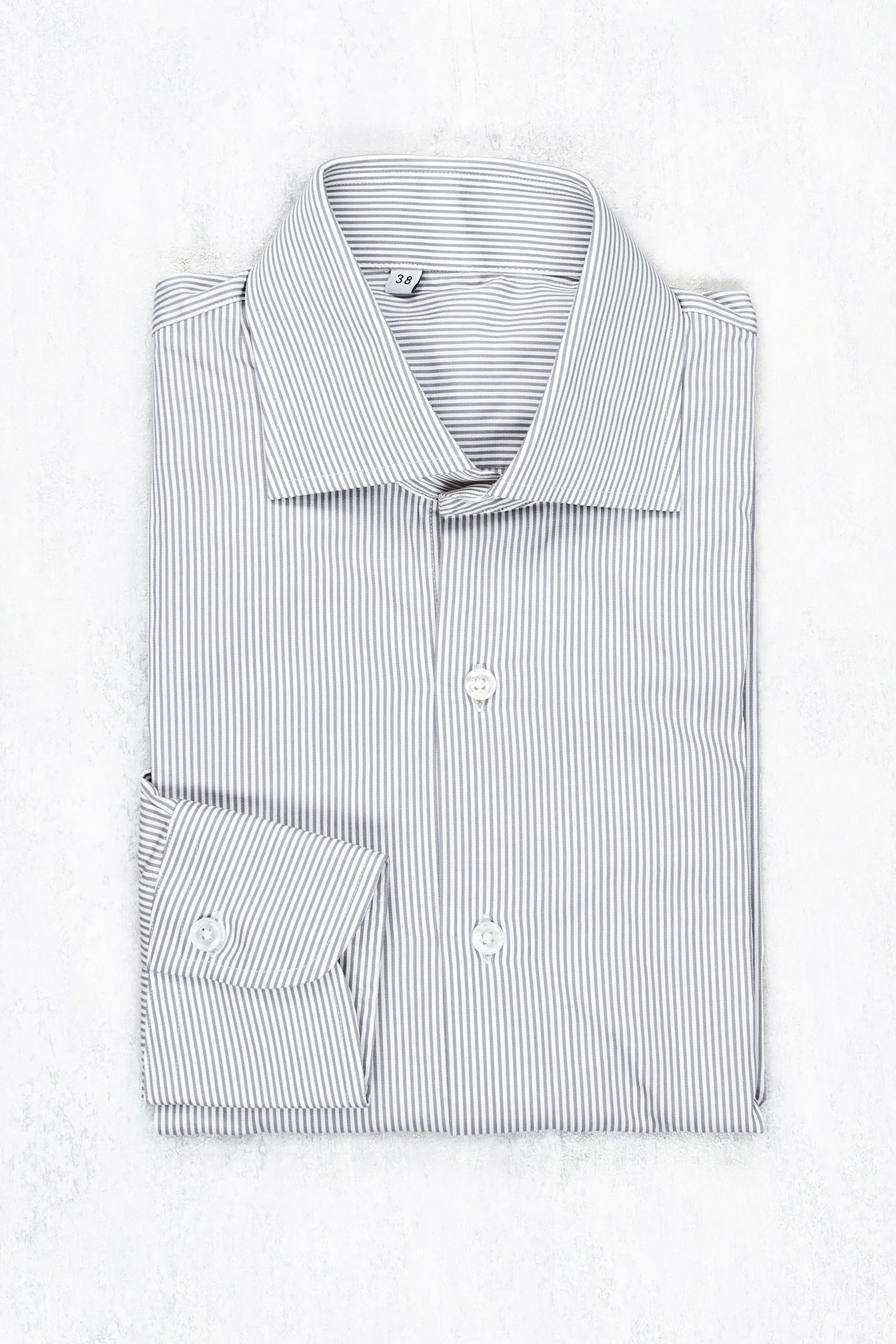 Patrick Johnson Grey Stripe Cotton Twill Chelsea Collar Shirt