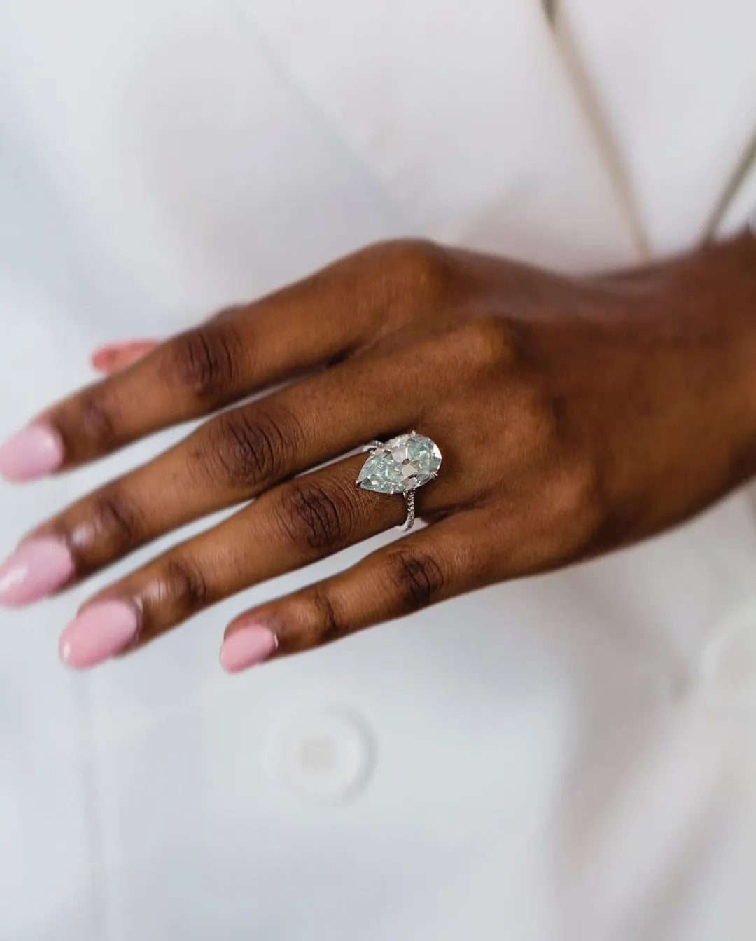 Pear Old Mine Cut Cyan Blue Moissanite Engagement Ring