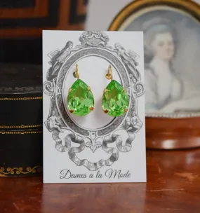 Peridot Green Swarovski Earring - Large Teardrop