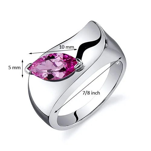 Pink Sapphire Marquise Cut Sterling Silver Ring Size 7