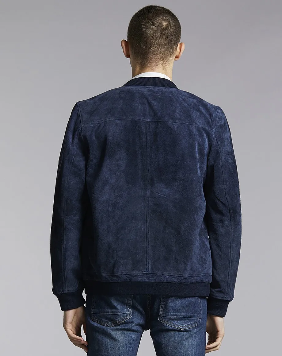 PLATO SUEDE BOMBER MENS JACKET | NAVY