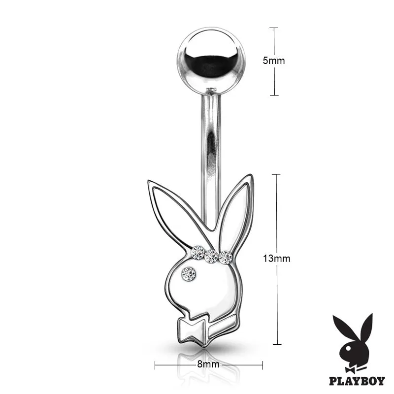 Playboy Bunny with Clear Gem Eye Belly Button Navel Ring - Silver