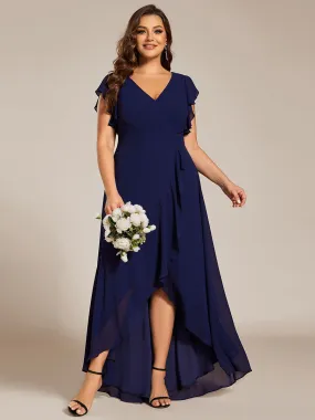 Plus Size A-Line Chiffon High-Low Bridesmaid Dress with Ruffled Sleeve