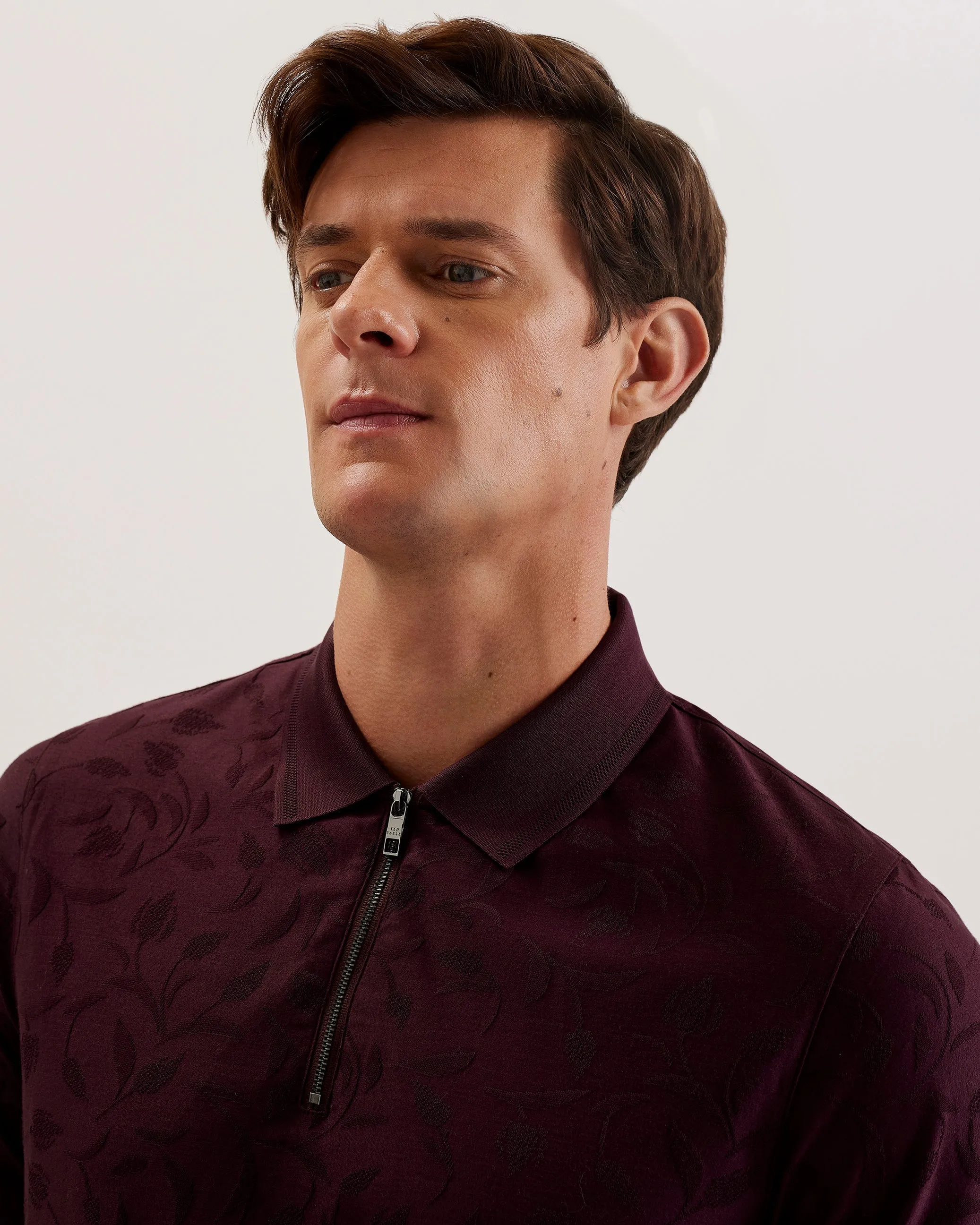 Polenn Ss Regular Textured Half-Zip Polo Maroon