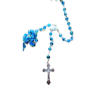 Praying the Rosary from the Holy Land - Jerusalem Cross- Blue Crystals Beads.