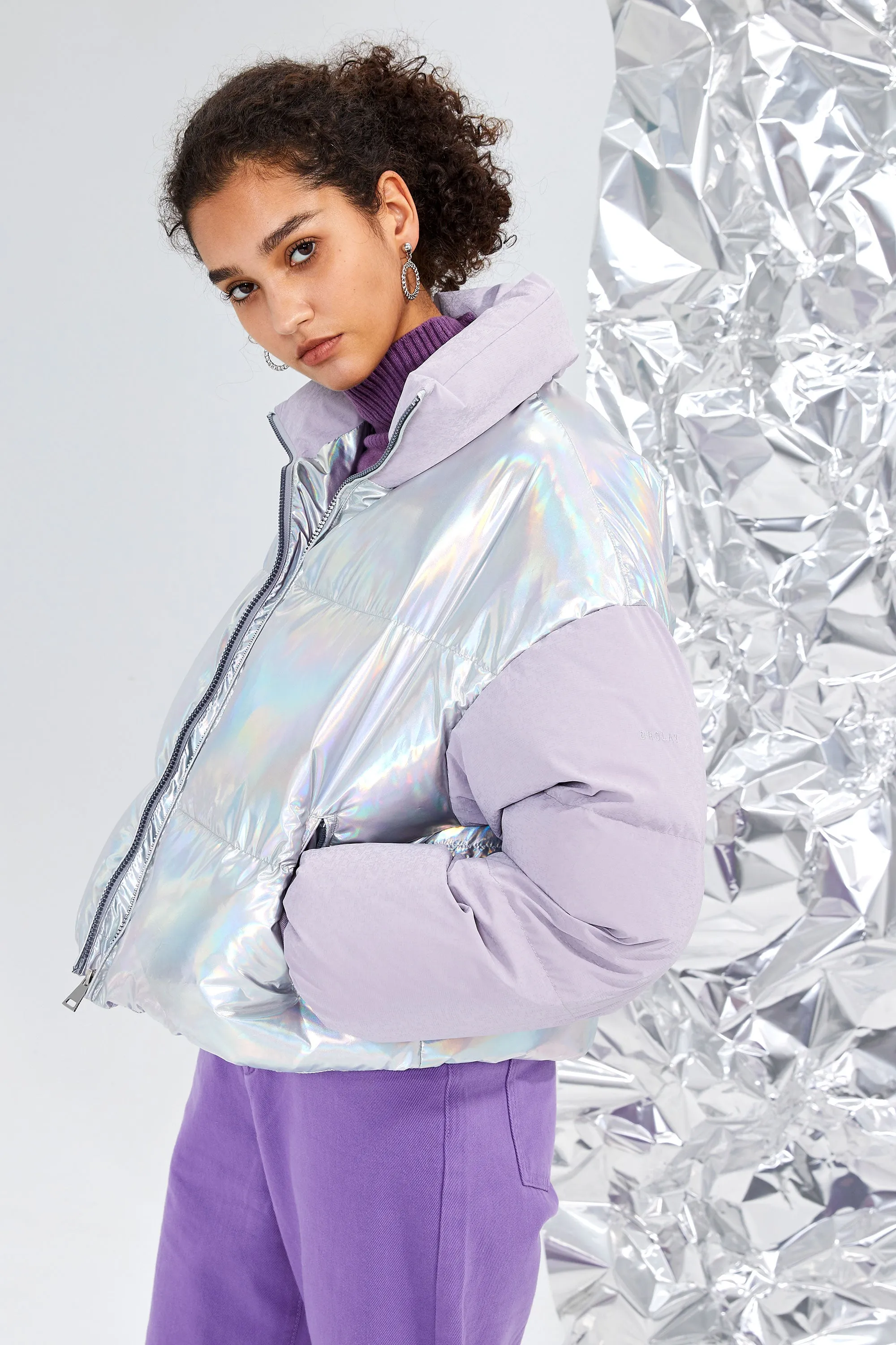 Puff-O Colorlay Lightweight Short Metallic Puffer Jacket